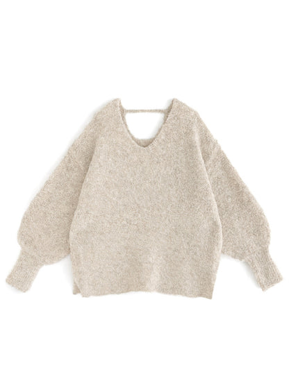羊毛混紡V領針織上衣｜3色入
