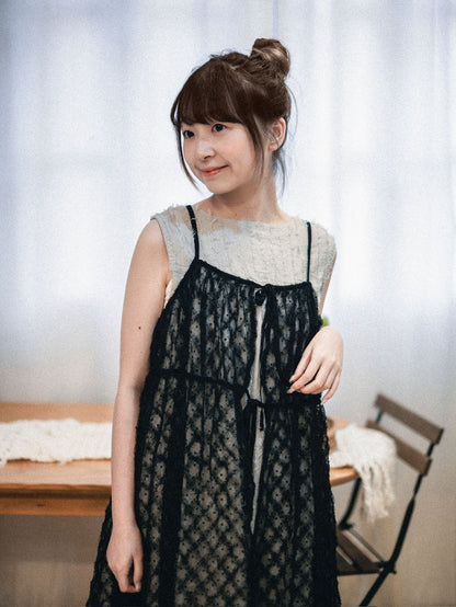 透膚菱格點點緹花綁帶OPS｜2色入