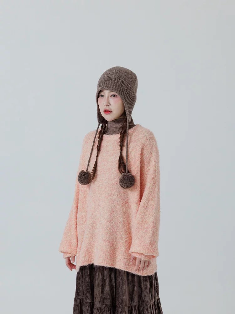 Pastel tone毛圈花紗寬鬆針織毛衣｜3色入