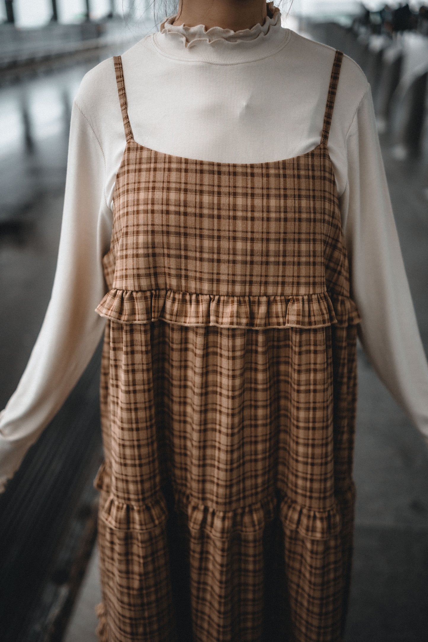 秋冬🟤格紋Ruffle OPS｜4色入