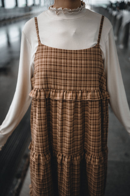 秋冬🟤格紋Ruffle OPS｜4色入