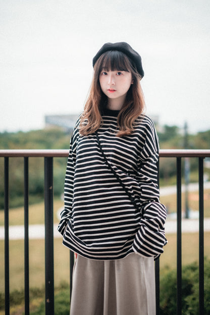 黑白條子圓領衛衣｜1色入