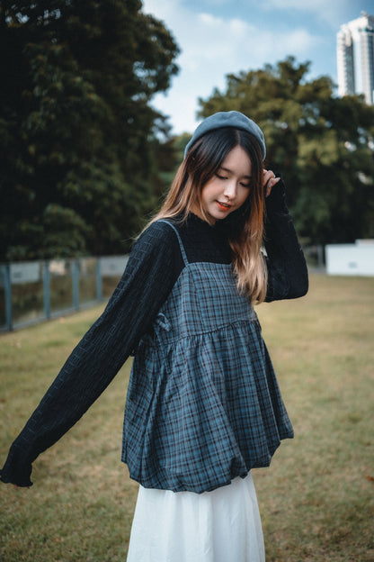 暗格紋Ruffle領內搭Top｜3色入