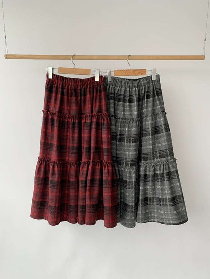 挺布料薄絨面冬日格紋半裙｜2色入