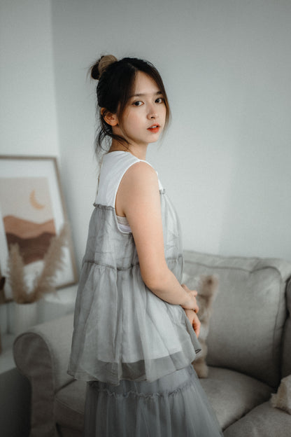 拼接蛋糕半紗背心｜4色入