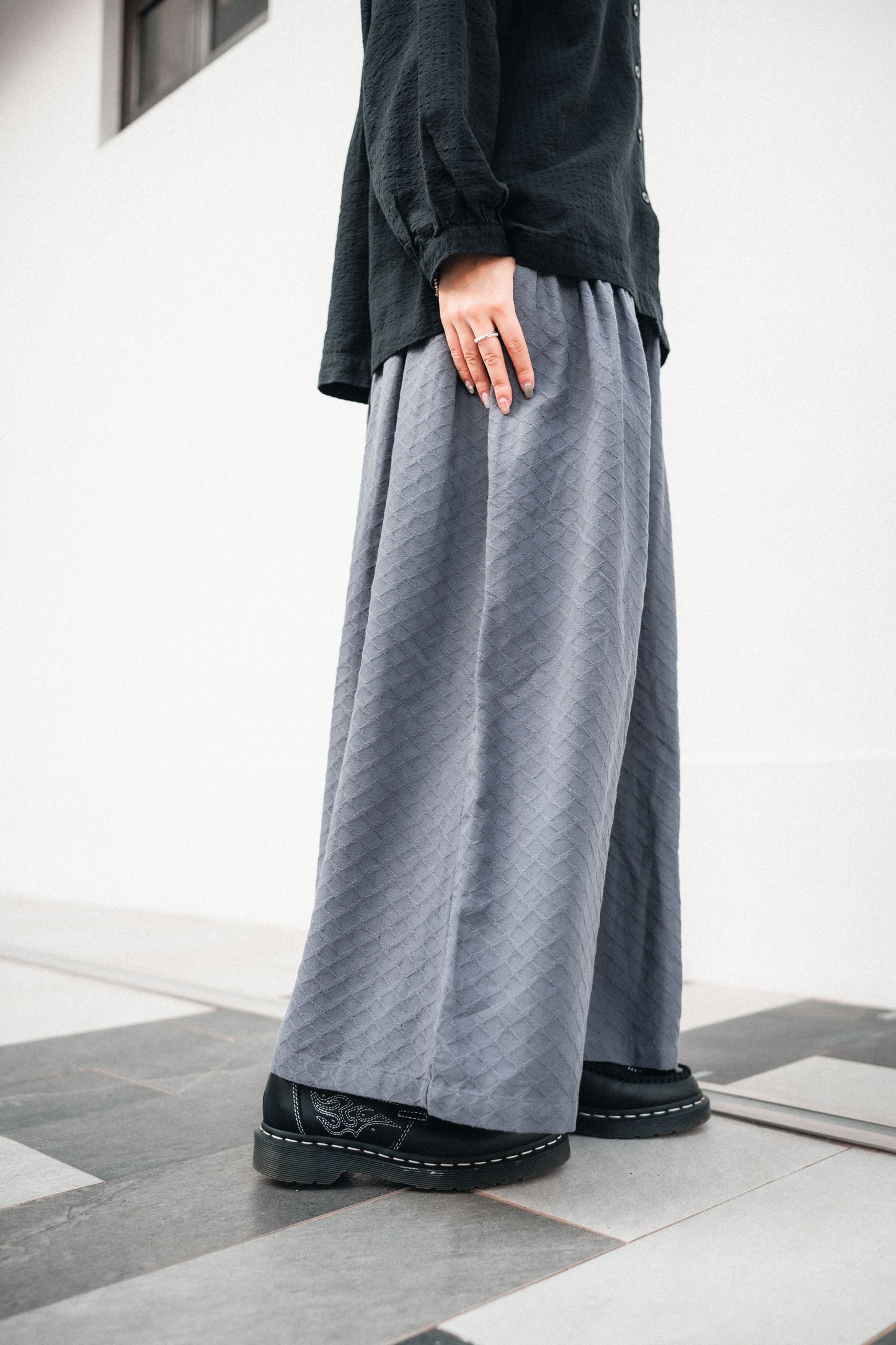 菱格壓紋棉A字闊裙｜2色入