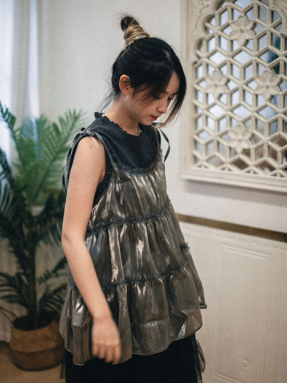 2ways珠光ruffle綁帶背心｜4 colors