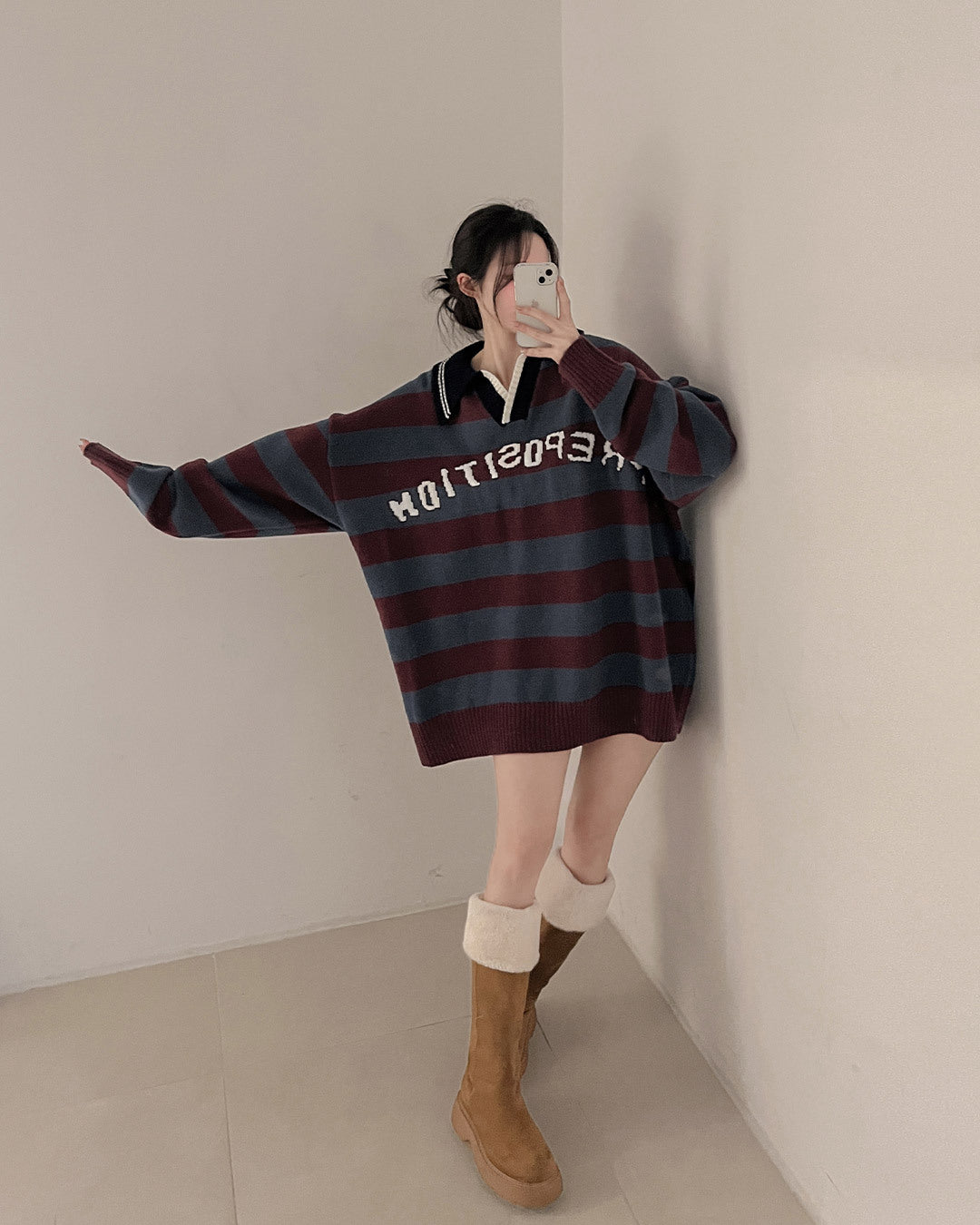 復古棒球風REPOSITION拼色針織上衣｜3色入