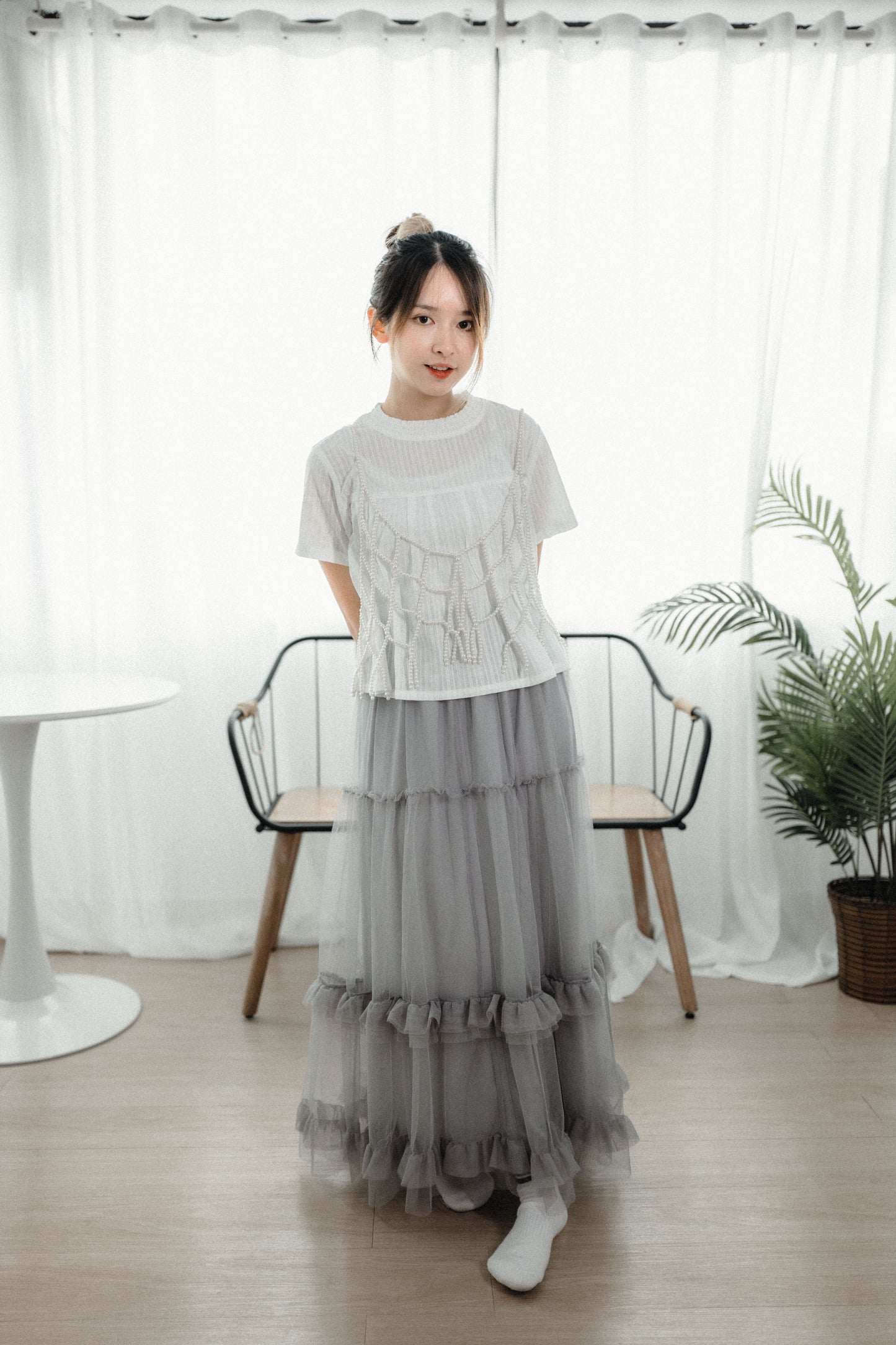 慵懶感Ruffle領豎紋寬鬆襯衫TOP｜3色入