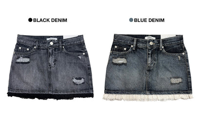 Sugar Lace Vintage Washing Denim Mini Skirt | 2 colors