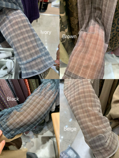 透膚格紋合身花邊top｜4色入