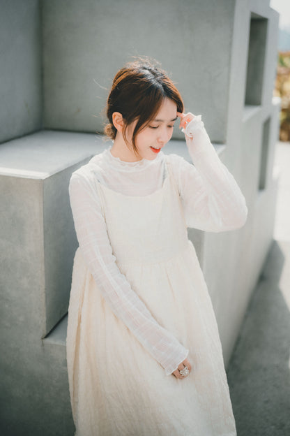 背綁帶壓格紋兩重Ruffle OPS｜3色入