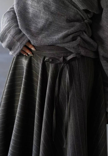 條紋不對稱疊層半裙｜3色入