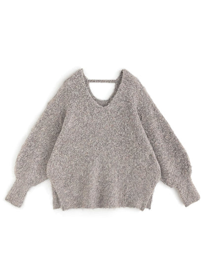 羊毛混紡V領針織上衣｜3色入