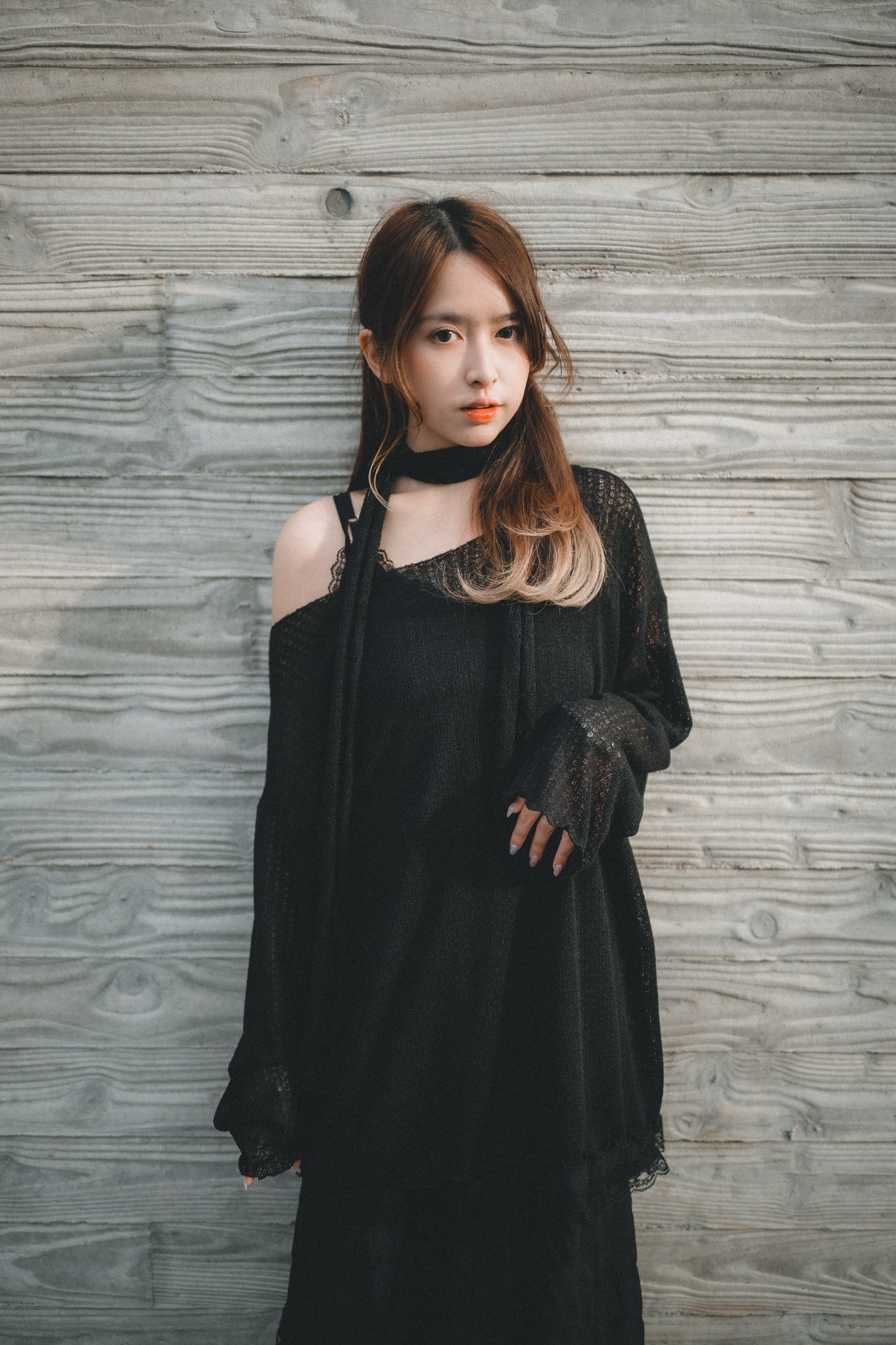 LOOSE FIT薄針織上衣 連圍巾set｜3色入