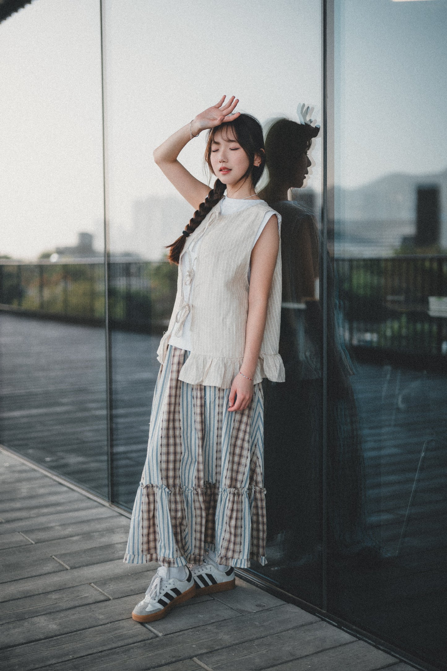 無印風 · 麻質2WAY直紋綁帶背心外搭｜2色入