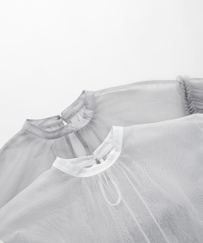 靚重工✨ 澎袖透紗蛋糕娃娃裙罩衫｜2色入