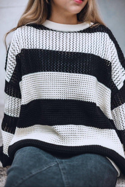 洞洞橫紋針織上衣｜2色入