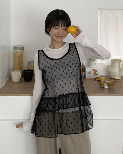 小花花 ✿ 雙層荷葉透透背心layer｜2色入