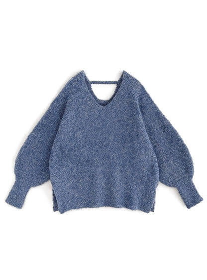 羊毛混紡V領針織上衣｜3色入