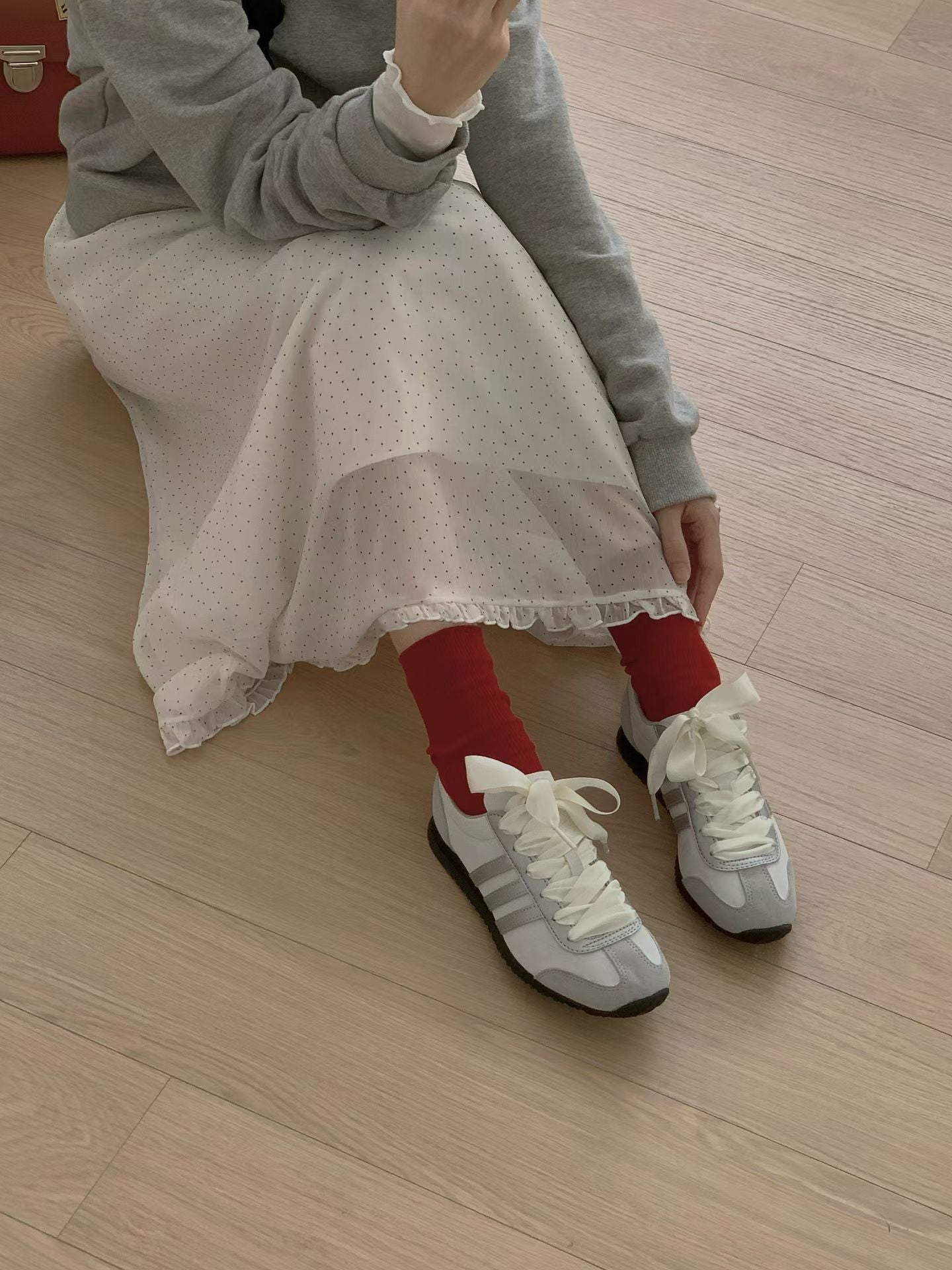 鬆緊腰dot dot花邊雪紡裙｜2色入