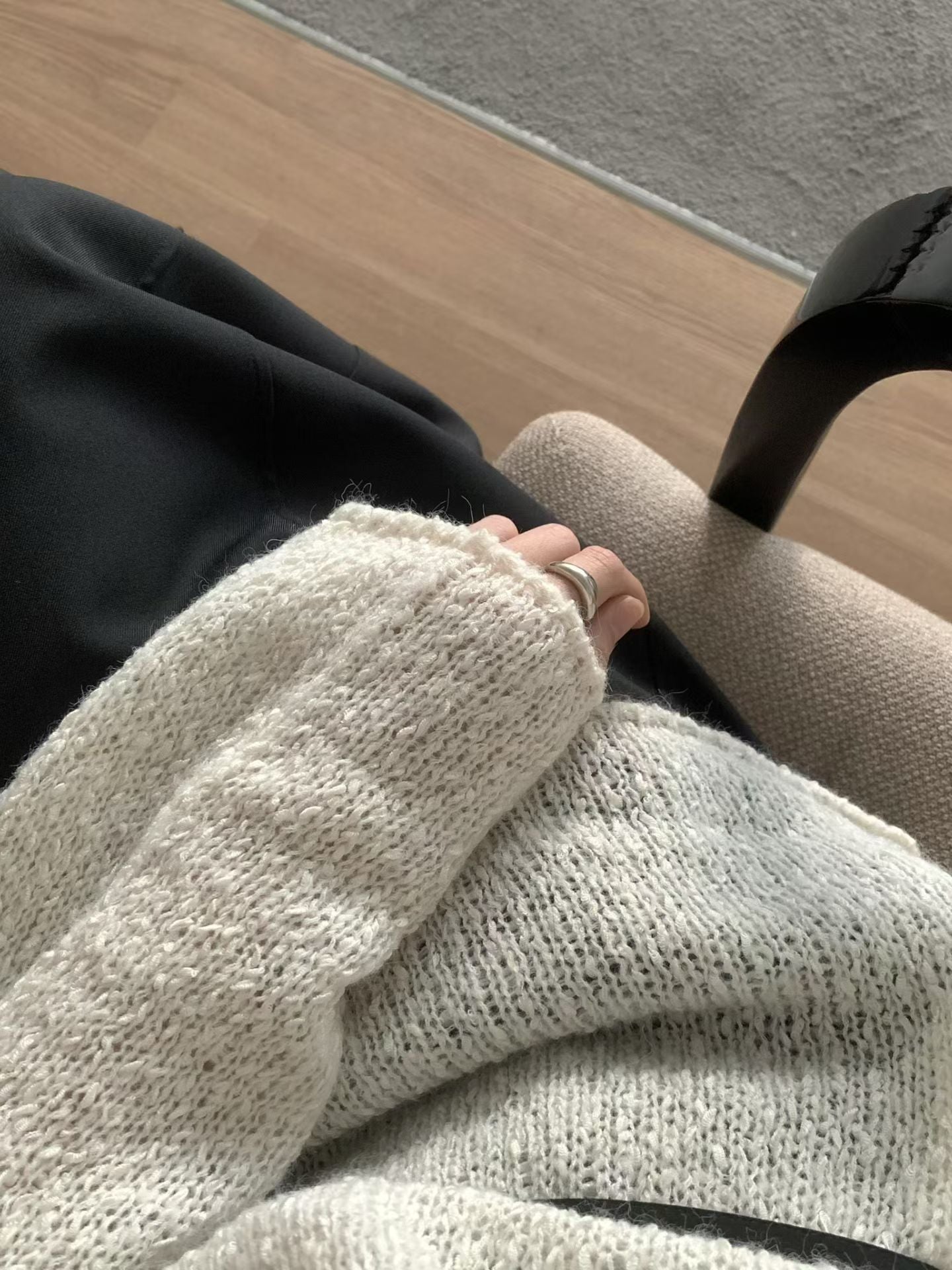 粗呢花羊毛寬身針織上衣｜1色入