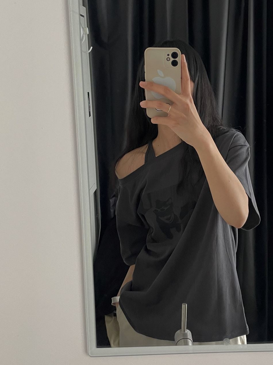 黑超貓貓🕶️ 露肩T-shirt｜2色入