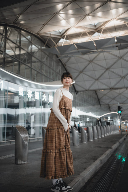 秋冬🟤格紋Ruffle OPS｜4色入