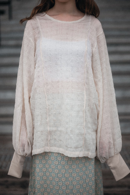 JP紋理感立體綫條雪紡泡泡感上衣｜3色入