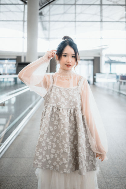 抽褶設計透膚高領上衣｜2色入