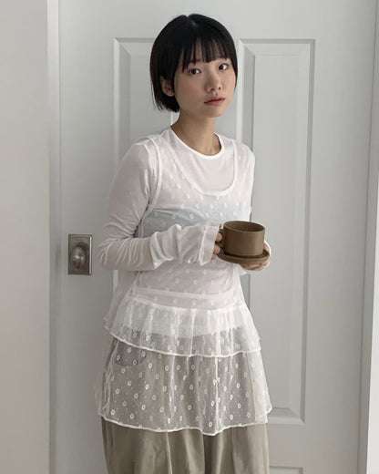 小花花 ✿ 雙層荷葉透透背心layer｜2色入