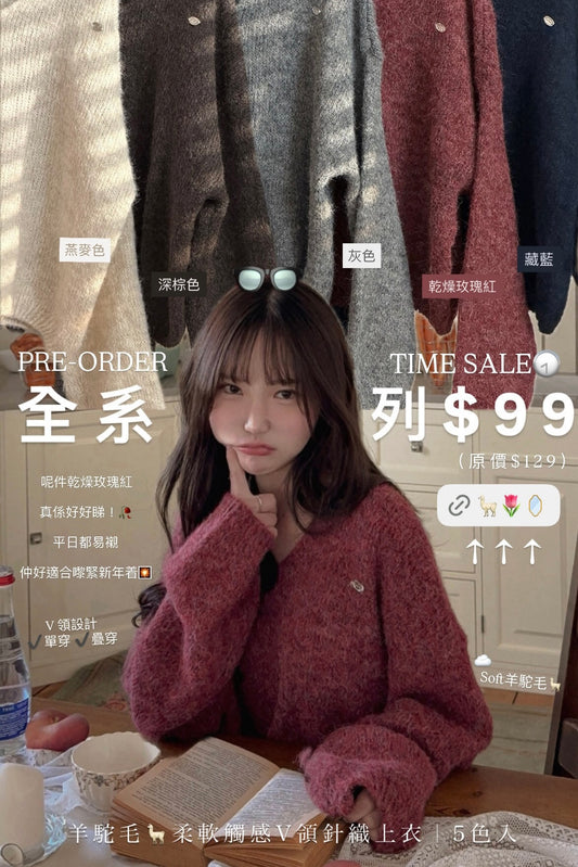 羊駝毛🦙柔軟觸感V領針織上衣｜5色入