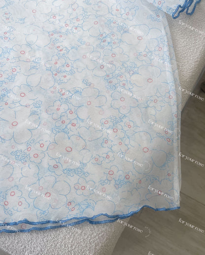 明線花花透膚感ruffle top｜2色入