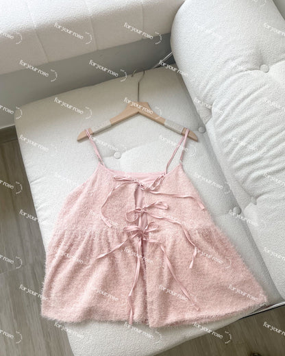 Bling Bling毛毛蝴蝶結綁帶背心｜6色入