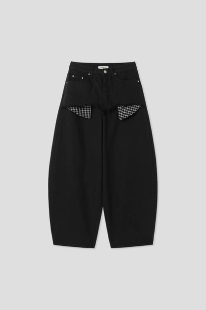 剪裁層疊拼格紋布氣球褲｜1色入