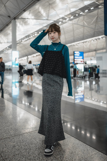 磨毛面針織豹紋魚尾裙｜2色入