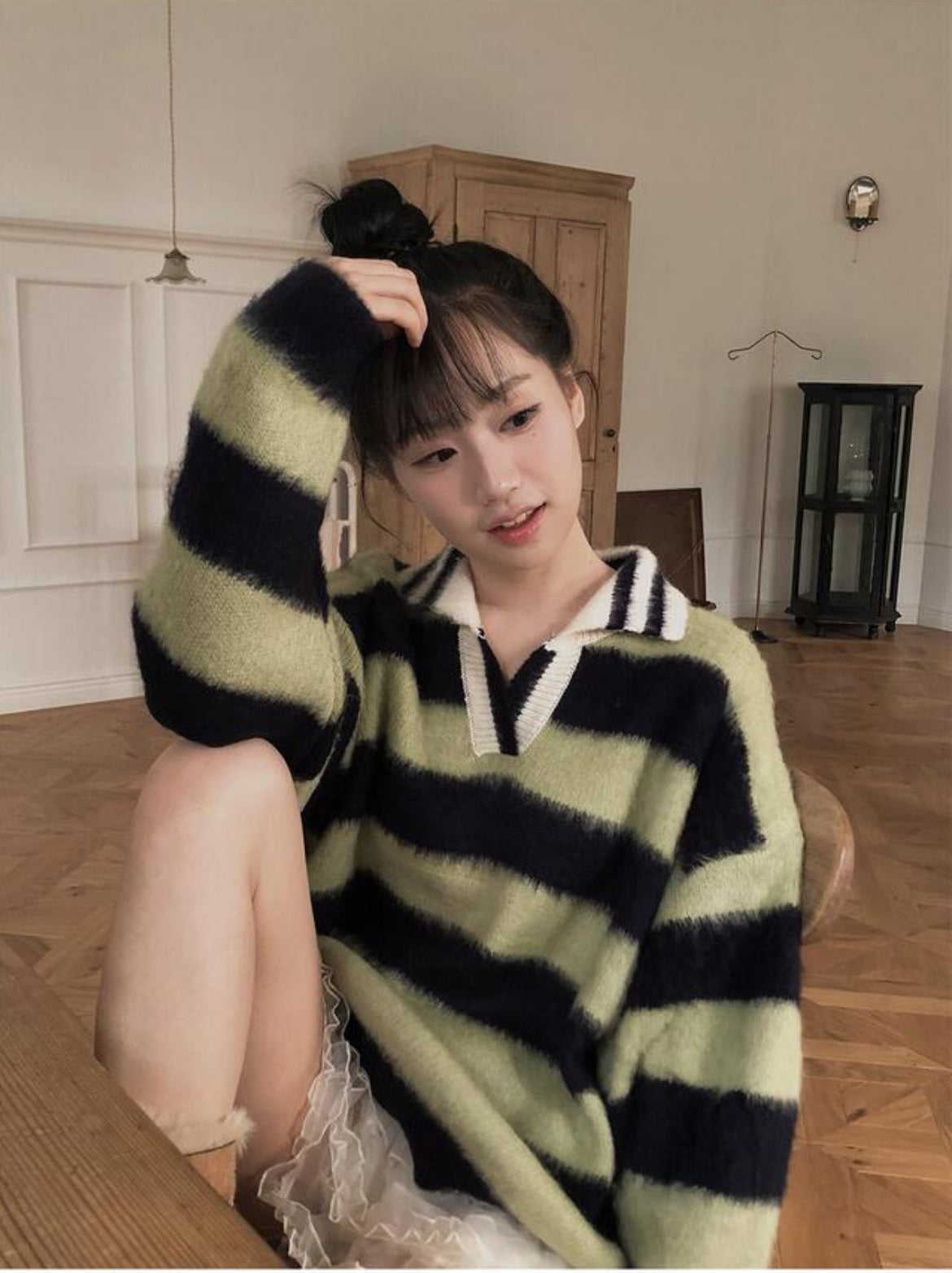 滑滑Fluffy • Stripe Collar Knit | 4色入