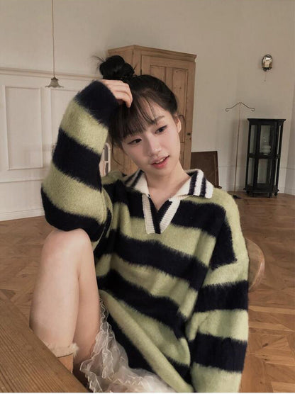 滑滑Fluffy • Stripe Collar Knit | 4色入