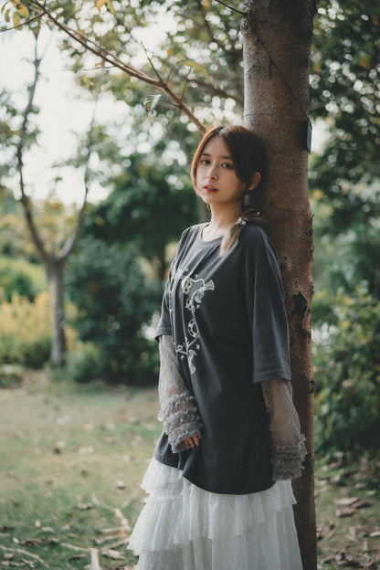 ROMANTIC RUFFLE LACE SLEEVES TEE | 3色入