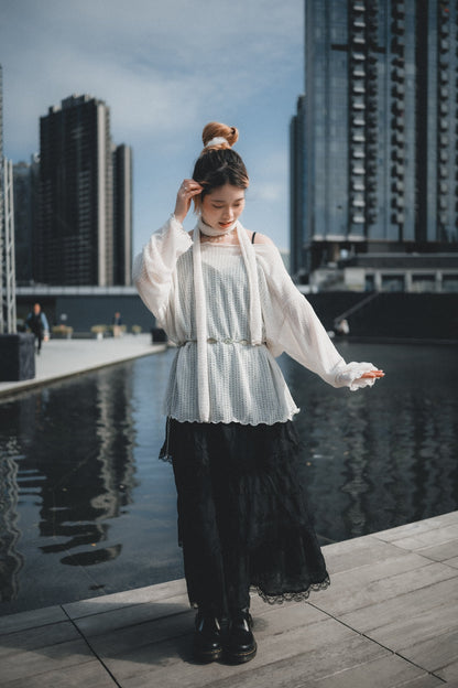 LOOSE FIT薄針織上衣 連圍巾set｜3色入