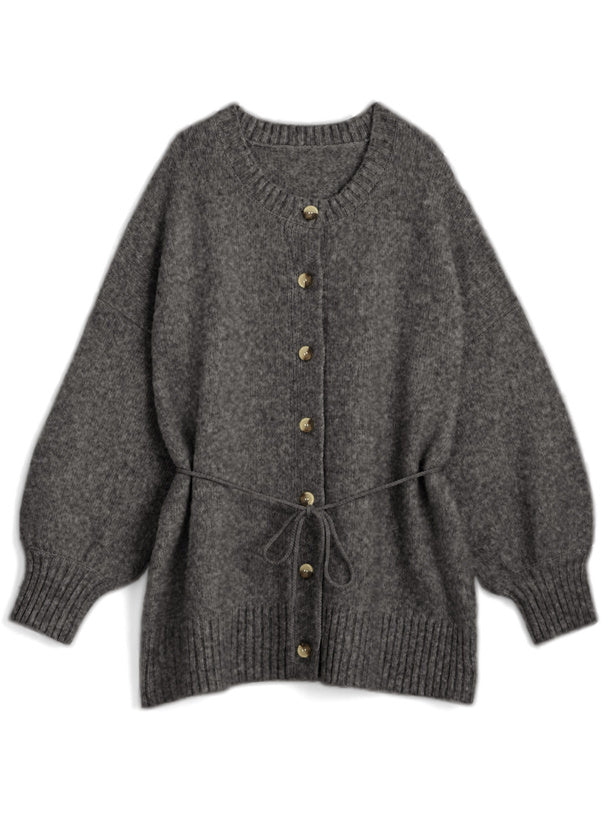 馬海毛觸感針織開襟衫搭配腰帶｜5色入