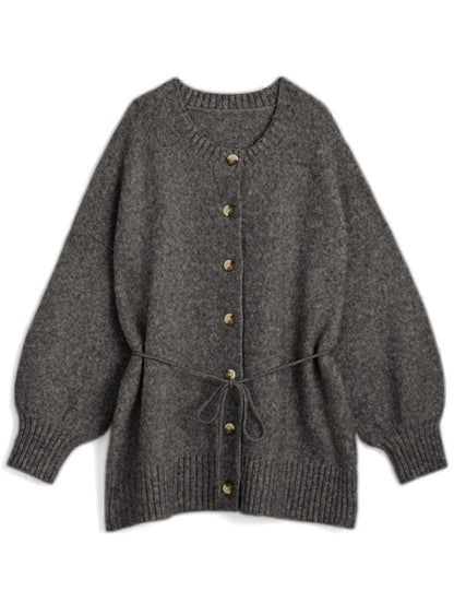 馬海毛觸感針織開襟衫搭配腰帶｜5色入