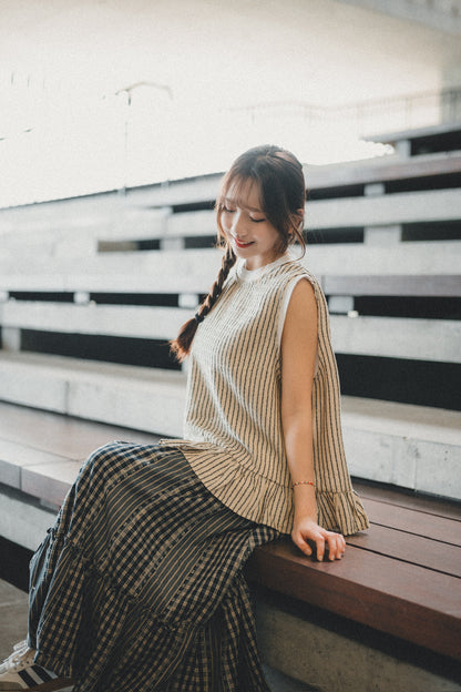 無印風 · 麻質2WAY直紋綁帶背心外搭｜2色入