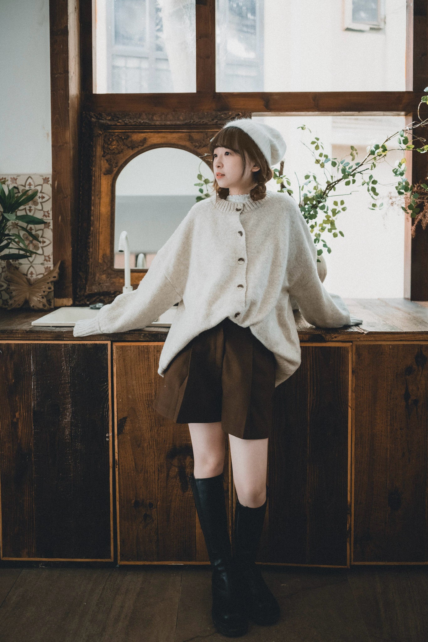 馬海毛觸感針織開襟衫搭配腰帶｜5色入