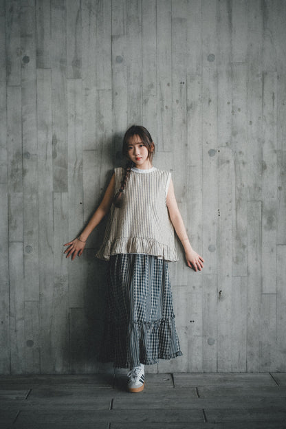 無印風 · 麻質2WAY直紋綁帶背心外搭｜2色入