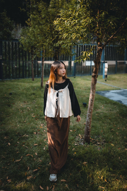 豎紋後分叉Ruffle魚尾裙｜3色入