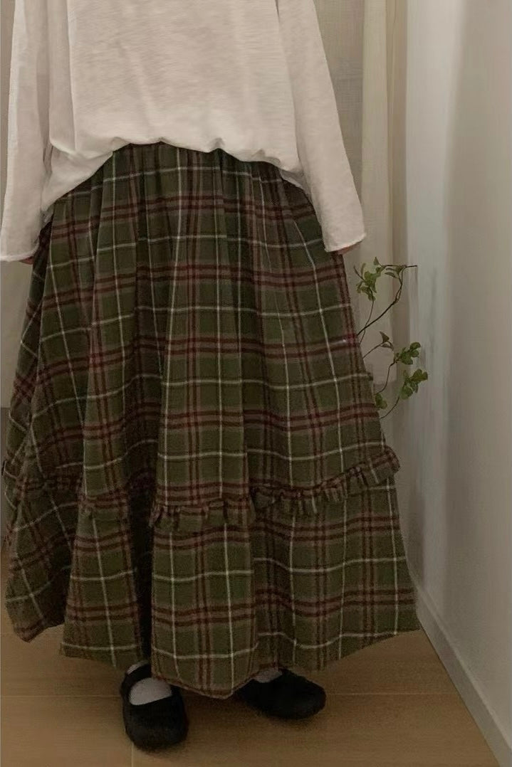 復古色間層荷葉顯瘦泡泡裙｜2色入