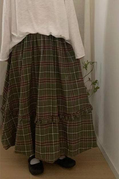 復古色間層荷葉顯瘦泡泡裙｜2色入