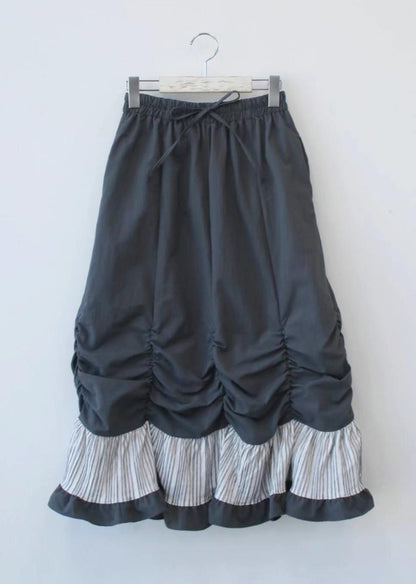 日系🤍 抽褶設計拼接直間花邊半裙｜2色入