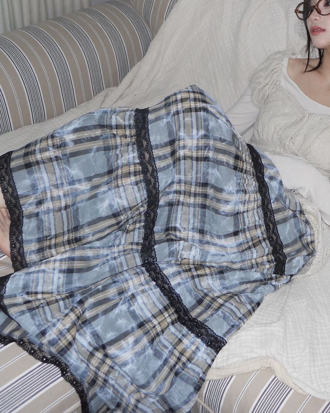 原宿復古風格子半身裙｜2 colors